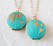 Load image into Gallery viewer, World Globe Locket Necklace, Personalized world map locket, photo locket, Gift for traveller, Western Eastern hemisphere, Traveler Jewelry
