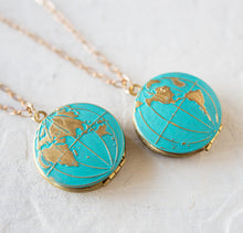 Load image into Gallery viewer, World Globe Locket Necklace, Personalized world map locket, photo locket, Gift for traveller, Western Eastern hemisphere, Traveler Jewelry
