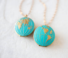 Load image into Gallery viewer, World Globe Locket Necklace, Personalized world map locket, photo locket, Gift for traveller, Western Eastern hemisphere, Traveler Jewelry
