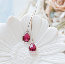 Load image into Gallery viewer, Ruby Earrings in Silver, Fuchsia Earrings, July Birthstone Jewelry, Birthday Gift for Her, Silver Long Dangle Earrings, Hot Pink Earrings
