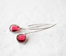 Load image into Gallery viewer, Ruby Earrings in Silver, Fuchsia Earrings, July Birthstone Jewelry, Birthday Gift for Her, Silver Long Dangle Earrings, Hot Pink Earrings
