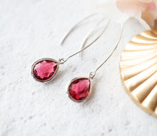 Load image into Gallery viewer, Ruby Earrings in Silver, Fuchsia Earrings, July Birthstone Jewelry, Birthday Gift for Her, Silver Long Dangle Earrings, Hot Pink Earrings
