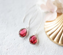 Load image into Gallery viewer, Ruby Earrings in Silver, Fuchsia Earrings, July Birthstone Jewelry, Birthday Gift for Her, Silver Long Dangle Earrings, Hot Pink Earrings
