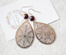 Load image into Gallery viewer, Large Filigree Earrings, Burgundy Earrings, Light Weight Chandelier Earrings, Statement Earrings, Burgundy Wedding Jewelry, Maroon Dark Red
