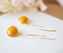 Load image into Gallery viewer, Mustard Yellow Earrings, Gold Long Dangle Earrings, Yellow Drop Earrings, Fall Jewelry, Autumn Jewellery, Gift for Mom Daughter Wife Sister
