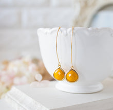 Load image into Gallery viewer, Mustard Yellow Earrings, Gold Long Dangle Earrings, Yellow Drop Earrings, Fall Jewelry, Autumn Jewellery, Gift for Mom Daughter Wife Sister
