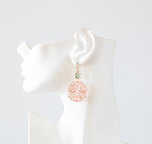 Load image into Gallery viewer, Light Aqua Blue Earrings in Rose Gold, Rose Gold Filigree Hoop Earrings, Aquamarine Earrings, March Birthstone, Birthday Gift for Her Women
