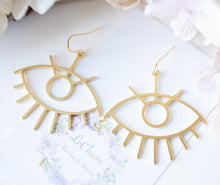 Load image into Gallery viewer, Gold Evil Eye Earrings, Evil Eye Jewelry, Third Eye Earrings, Gold Funky Statement Earrings, Boho Earrings, Gift for women, Gift for Her
