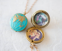 Load image into Gallery viewer, World Globe Locket Necklace, Personalized world map locket, photo locket, Gift for traveller, Western Eastern hemisphere, Traveler Jewelry
