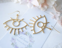 Load image into Gallery viewer, Gold Evil Eye Earrings, Evil Eye Jewelry, Third Eye Earrings, Gold Funky Statement Earrings, Boho Earrings, Gift for women, Gift for Her
