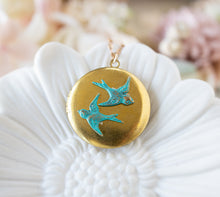 Load image into Gallery viewer, Bird Locket Necklace, Bird Necklace, Swallow Necklace, Customized Personalized Jewelry, Photo Jewelry, Gift for Her, Love Bird Locket
