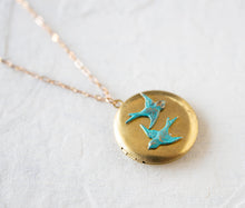 Load image into Gallery viewer, Bird Locket Necklace, Bird Necklace, Swallow Necklace, Customized Personalized Jewelry, Photo Jewelry, Gift for Her, Love Bird Locket
