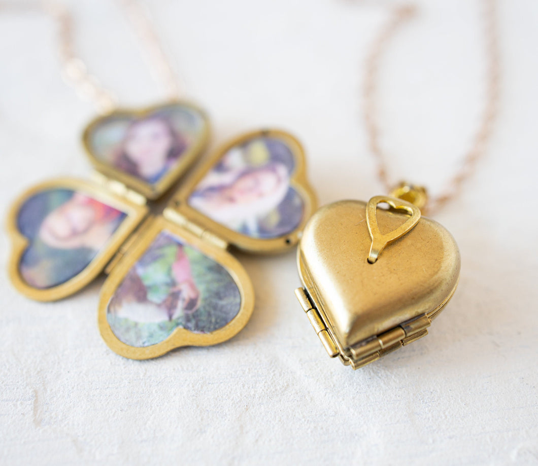 Heart Locket Necklace, Family Friends Locket, Gift for Family Friends, Vintage Brass Folding Locket, Personalized Jewelry