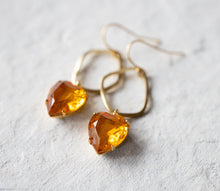 Load image into Gallery viewer, Yellow Topaz Earrings, Heart Earrings, Heart Jewelry, November Birthstone, Gold Circle Earrings, Birthday Gift Anniversary Gift for Women
