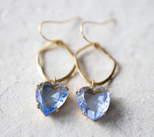 Load image into Gallery viewer, Light Sapphire Earrings, Blue Heart Earrings, Vintage Glass Jewel Earrings, September Birthstone, Birthday Gift Anniversary Gift for Her
