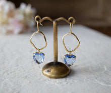 Load image into Gallery viewer, Light Sapphire Earrings, Blue Heart Earrings, Vintage Glass Jewel Earrings, September Birthstone, Birthday Gift Anniversary Gift for Her
