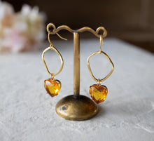 Load image into Gallery viewer, Yellow Topaz Earrings, Heart Earrings, Heart Jewelry, November Birthstone, Gold Circle Earrings, Birthday Gift Anniversary Gift for Women
