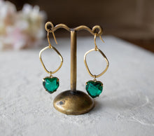 Load image into Gallery viewer, Emerald Green Earrings, Heart Earrings, Heart Jewelry, Gold Twisted Circle Earrings, May Birthstone Jewelry, Valentine&#39;s Gift for Her
