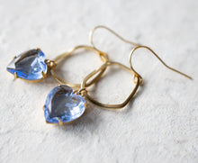 Load image into Gallery viewer, Light Sapphire Earrings, Blue Heart Earrings, Vintage Glass Jewel Earrings, September Birthstone, Birthday Gift Anniversary Gift for Her
