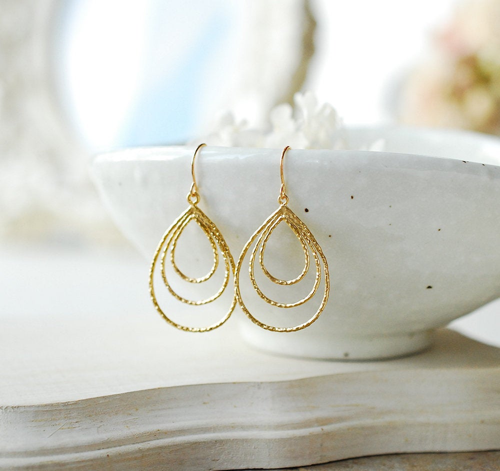 Gold Triple Teardrop Hoop Earrings, Minimalist Earrings, Simple Everyday Earrings, Gift for Her, Gift for Women