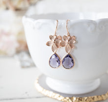 Load image into Gallery viewer, Rose Gold Flower Purple Crystal Earrings
