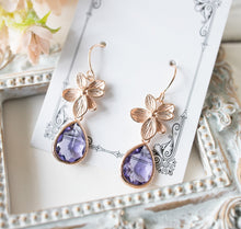 Load image into Gallery viewer, Rose Gold Flower Purple Crystal Earrings
