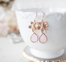 Load image into Gallery viewer, Rose Gold Teardrop Crystal Dangle Earrings, Available in 10 colors, Rose Gold Wedding Jewelry, Bridesmaid Gift, Bridal Party Gift
