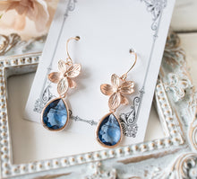 Load image into Gallery viewer, Rose Gold Navy Blue Earrings, Navy Blue Wedding Bridesmaid Earrings, Dark Sapphire Earrings, September Birthstone Jewelry, Gift for Her
