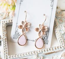 Load image into Gallery viewer, Rose Quartz Pink Crystal Rose Gold Flower Earrings
