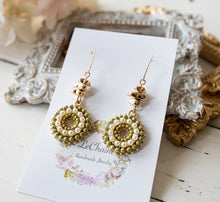 Load image into Gallery viewer, Crystals and Pearls Paved Circle Pendant Earrings, Gold Nugget Beaded Earrings, Bohemian Earrings, Bohemian Boho Wedding Jewelry
