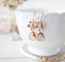 Load image into Gallery viewer, Rose Gold Teardrop Crystal Dangle Earrings, Available in 10 colors, Rose Gold Wedding Jewelry, Bridesmaid Gift, Bridal Party Gift
