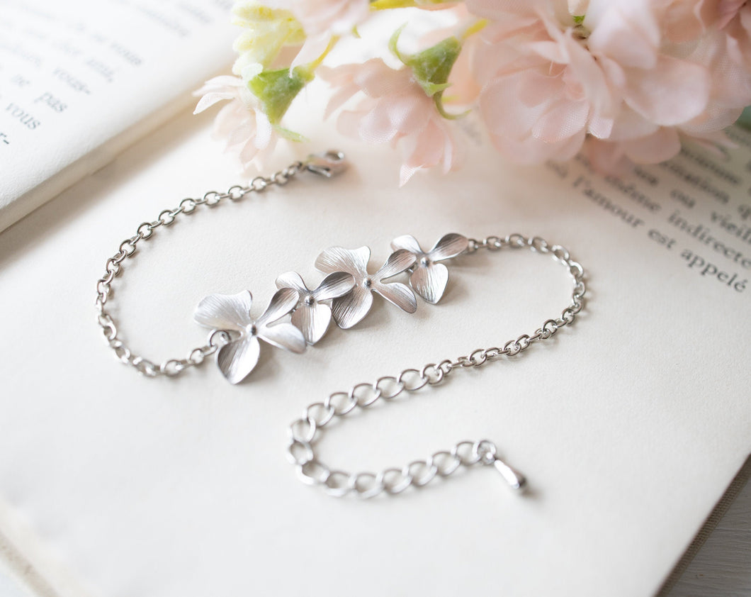 Silver Bridal Bracelet, Cascading Flower Bracelet, Wedding Bridal Jewelry, BridesmaidGift, Flower Girl Gift, Adjustable Bracelet