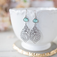 Load image into Gallery viewer, aqua mint blue seafood blue crystal silver Paisley  Earrings
