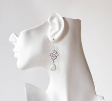 Load image into Gallery viewer, Mint Green Earrings, Seafoam Green Earrings, Light Green Earrings, Silver Celtic Knot Earrings, Mint Green Wedding Bridesmaid Gift
