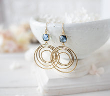 Load image into Gallery viewer, Dark Sapphire Blue Gold Hoop Earrings, Navy Blue Earrings, Gold Circle Earrings, Dark Blue Earrings, September Birthstone Jewelry
