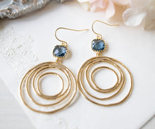 Load image into Gallery viewer, Dark Sapphire Blue Gold Hoop Earrings, Navy Blue Earrings, Gold Circle Earrings, Dark Blue Earrings, September Birthstone Jewelry
