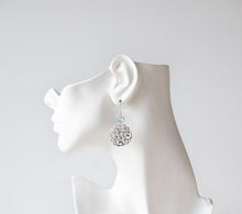 Load image into Gallery viewer, Mint Blue Crystal Silver Filigree Earrings
