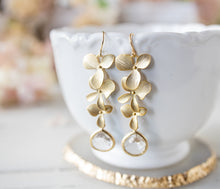 Load image into Gallery viewer, Gold Bridal Earrings, Teardrop Clear Crystal Earrings, Gold Flower Earrings, April Birthstone, Birthday Gift for Women, bridesmaid gift
