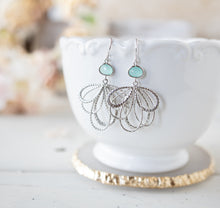 Load image into Gallery viewer, Aqua Mint Blue Silver Ornate Filigree Earrings
