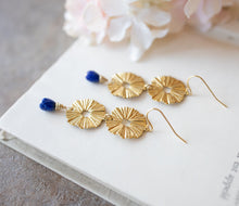 画像をギャラリービューアに読み込む, Lapis Lazuli Teardrop Gold Sun Earrings, Blue and Gold Earrings, Lapis Lazuli Jewelry, SunBurst Earrings, SunBeam, Bohemian Boho Earrings
