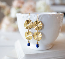 画像をギャラリービューアに読み込む, Lapis Lazuli Teardrop Gold Sun Earrings, Blue and Gold Earrings, Lapis Lazuli Jewelry, SunBurst Earrings, SunBeam, Bohemian Boho Earrings
