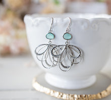 Load image into Gallery viewer, Mint Blue Crystal Silver Filigree Earrings
