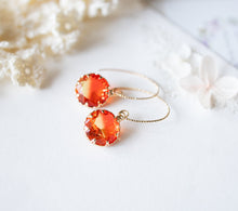 Load image into Gallery viewer, Orange and Yellow Two Tone Crystal Drop Earrings, Fall Earrings, Autumn Jewelry, Gold Plated Orange Dangle Earrings, Gift for Her
