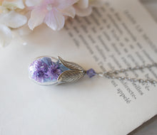 画像をギャラリービューアに読み込む, Lavender Purple Real Flower Silver Necklace, Terrarium Necklace, February Birthstone Amethyst Jewelry, Birthday Birthday Gift for Women Girl
