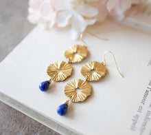 画像をギャラリービューアに読み込む, Lapis Lazuli Teardrop Gold Sun Earrings, Blue and Gold Earrings, Lapis Lazuli Jewelry, SunBurst Earrings, SunBeam, Bohemian Boho Earrings
