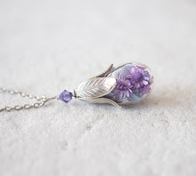 画像をギャラリービューアに読み込む, Purple Flowers Terrarium Necklace, Amethyst Crystal Real Preserved Purple Flower Glass Bottle Necklace, Botanical Jewelry, Gift for Women
