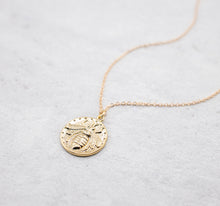 Load image into Gallery viewer, Gold Bee Pendant Necklace, Bee Charm Necklace, Bee Jewelry, Coin Necklace, Medallion Necklace, Gift for Bee Lover, Gift for Her
