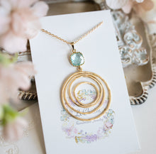 Load image into Gallery viewer, Aquamarine Blue Crystal Gold Circle Pendant Necklace. Light Blue Stone Necklace, March Birthstone Jewelry, Gift for Her, Gift for Women
