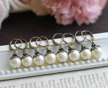 Load image into Gallery viewer, Cream Ivory Pearl Earrings. Wedding Bridal Vintage Style Antiqued Brass Swarovski Cream Pearl Earrings. Lever Back, Bridesmaids Gift
