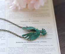 Load image into Gallery viewer, Soaring Bird Necklace, Hawk Eagle Necklace, Teal Blue Verdigris Bird Necklace, Bird Jewelry, Gift for Her, Gift for Women, Gift for daughter
